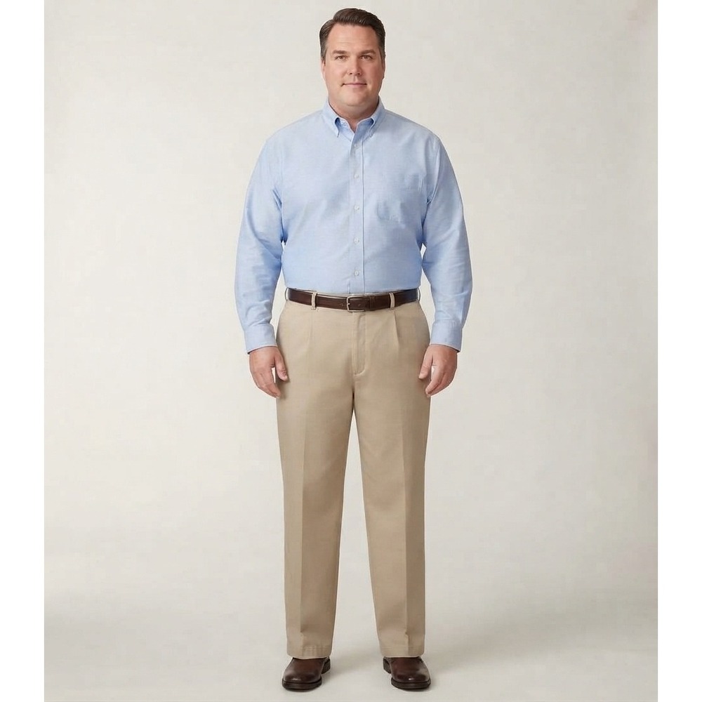 Roundtree & Yorke Chino Pants Mens 44x29 Khaki Excellent Easy Care Cotton Twill